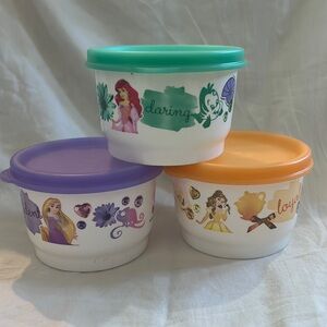 Disney princess Tupperware containers set of 3 and 1 Ariel shaker cup